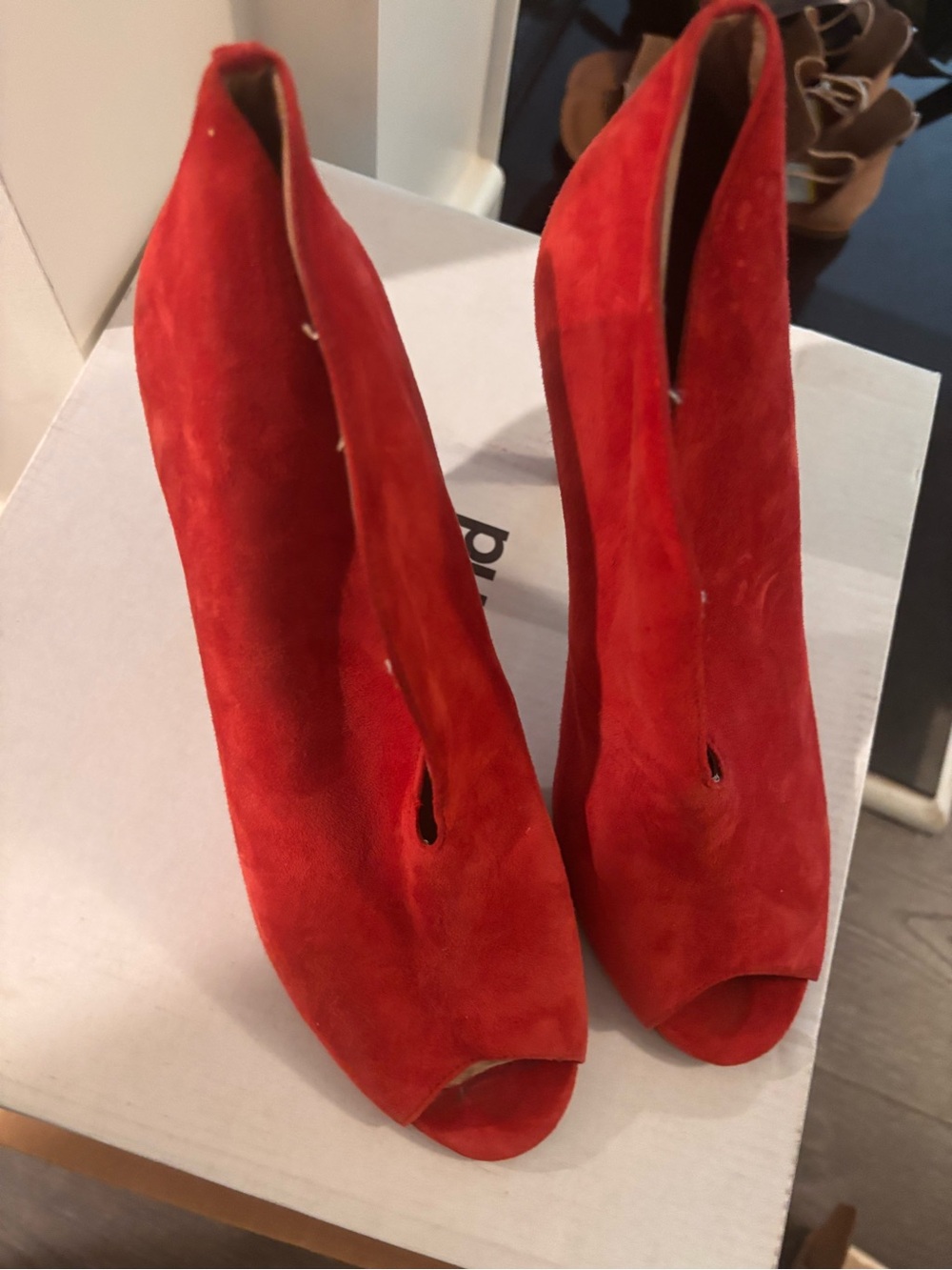 Red Suede Peep-Toe Women's Heels